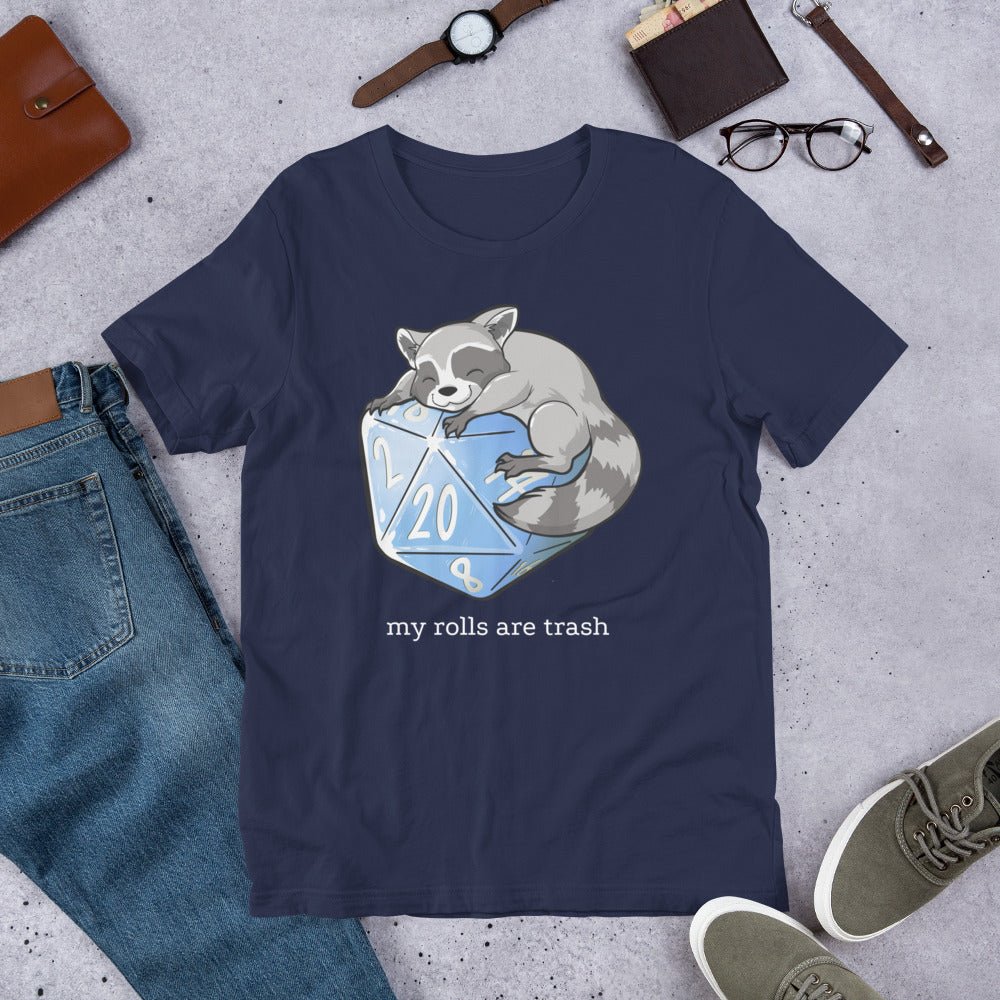 My Rolls are Trash Raccoon Unisex t-shirt Level 1 Gamers Navy XS