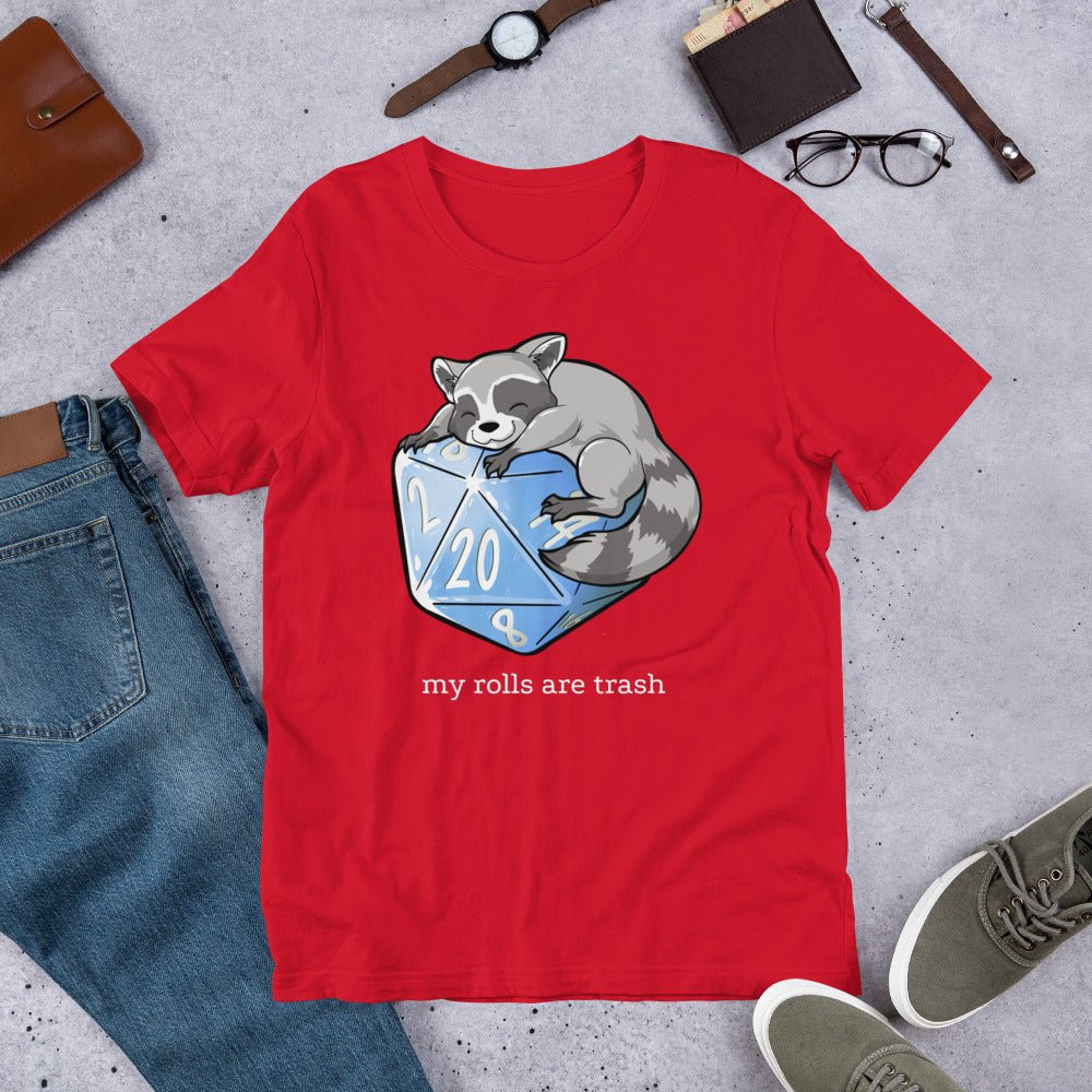 My Rolls are Trash Raccoon Unisex t-shirt Level 1 Gamers Red XS
