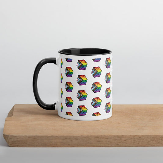 Pride D20 Pattern Mug with Color Inside  Level 1 Gamers Black 11oz 