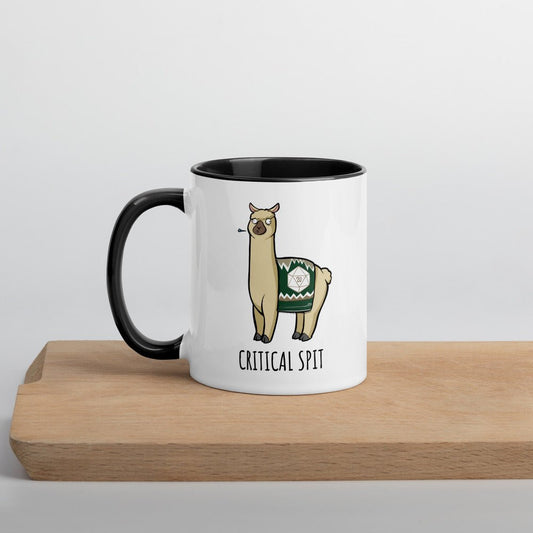 Critical Spit Llama Mug with Color Inside  Level 1 Gamers Black 11oz