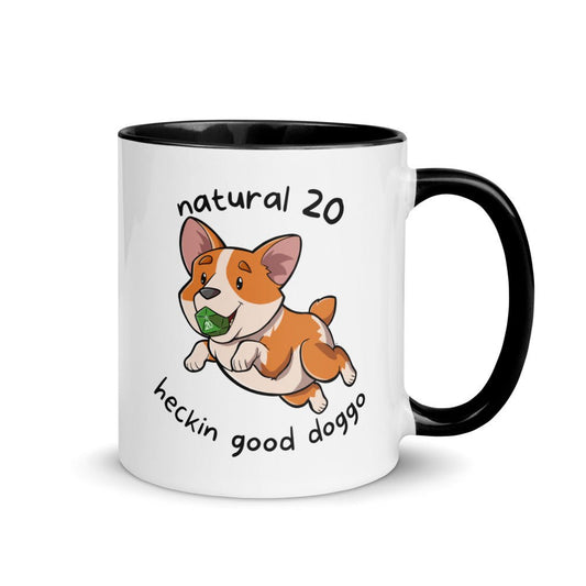 Nat 20 Corgi Heckin Good Doggo Mug with Color Inside  Level 1 Gamers Black 11oz