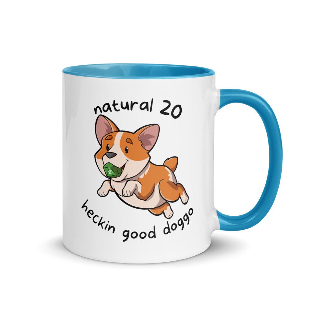 Nat 20 Corgi Heckin Good Doggo Mug with Color Inside Level 1 Gamers Blue 11oz