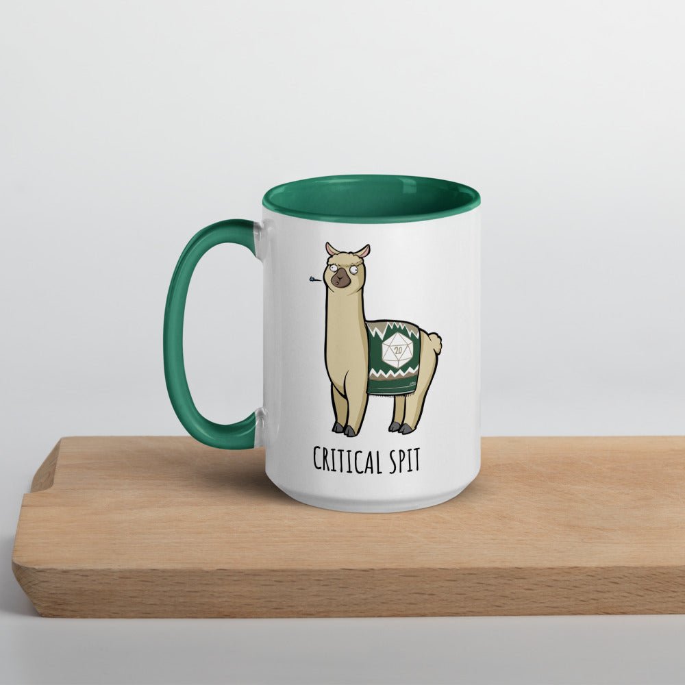Critical Spit Llama Mug with Color Inside  Level 1 Gamers Dark Green 15oz