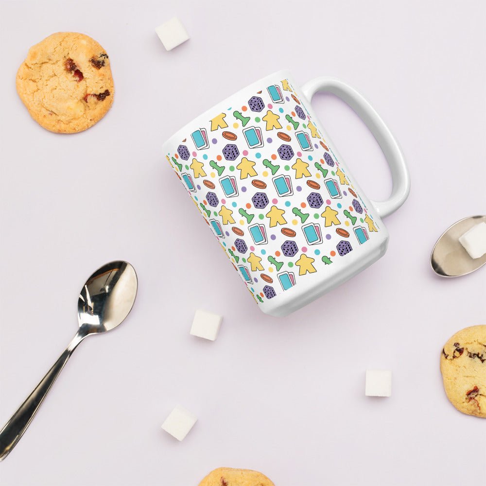 Board Game Pattern White glossy mug Level 1 Gamers 15oz
