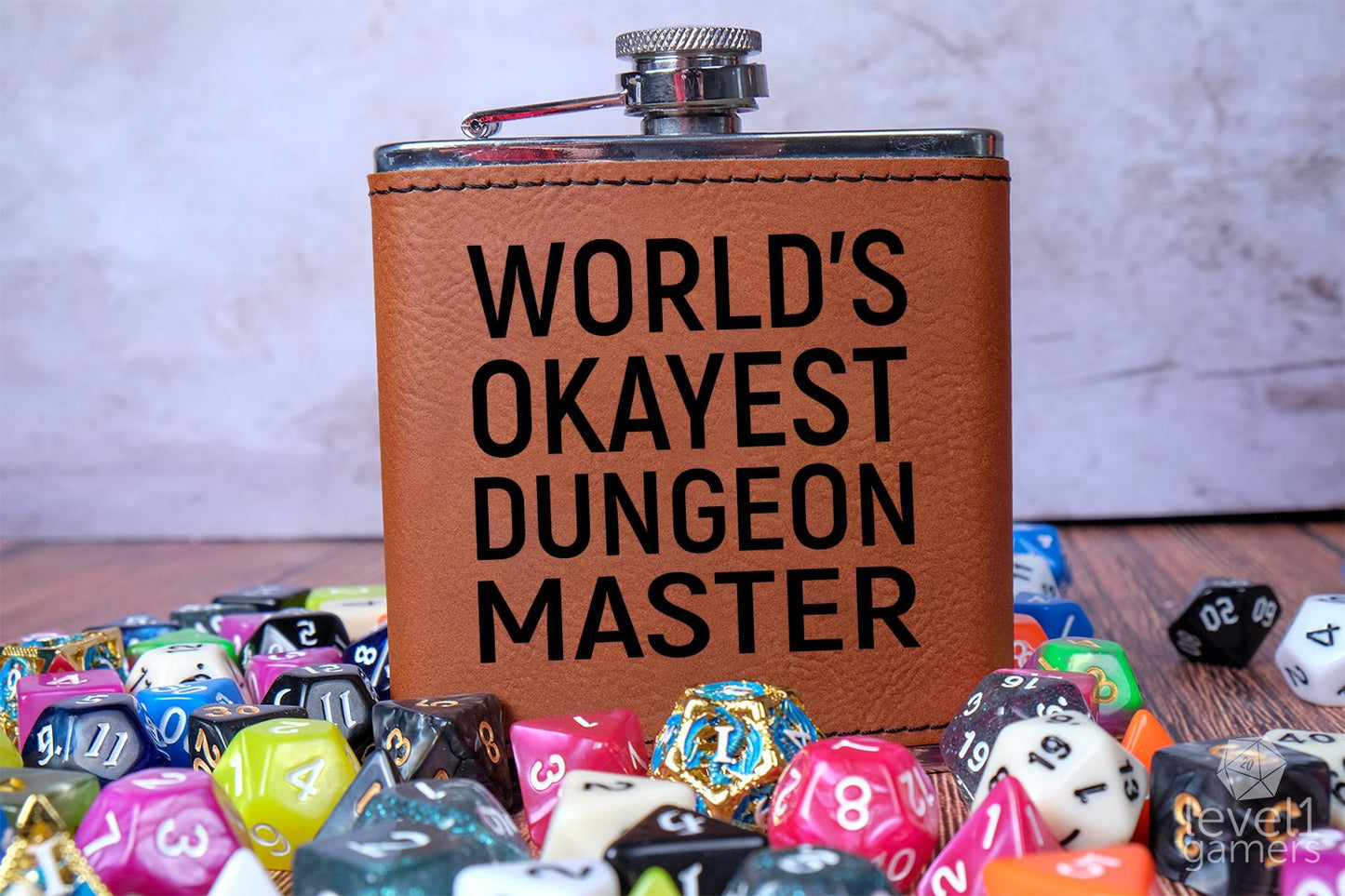 World's Okayest Dungeon Master Flask Level 1 Gamers