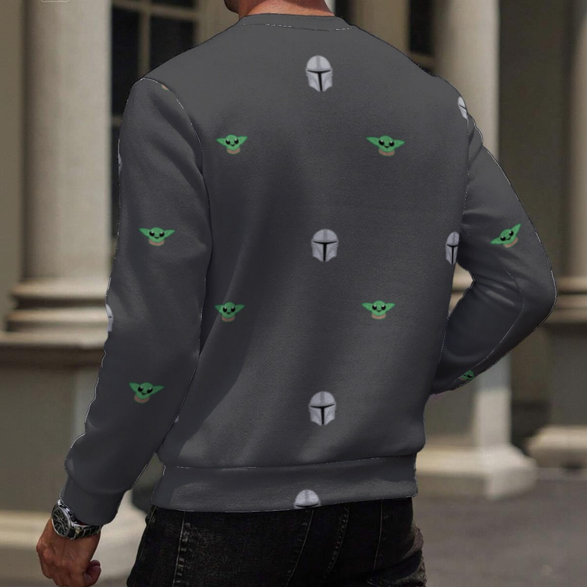 Mando and Grogu Fuzzy Fleece Sweatshirt - Warm Regular Fit Hoodie with Fur Lining
