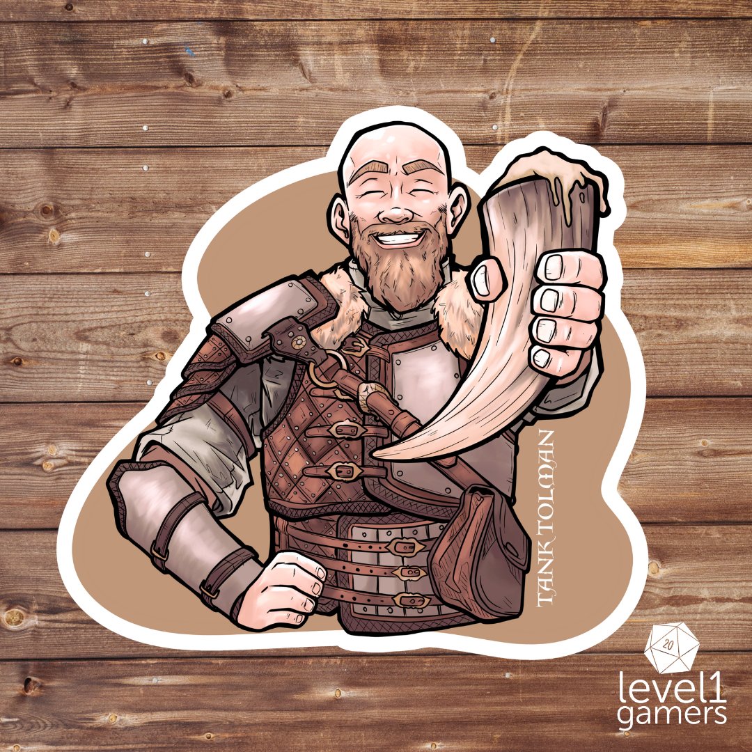 Tank Tolman Drinking Horn Sticker  Level 1 Gamers   