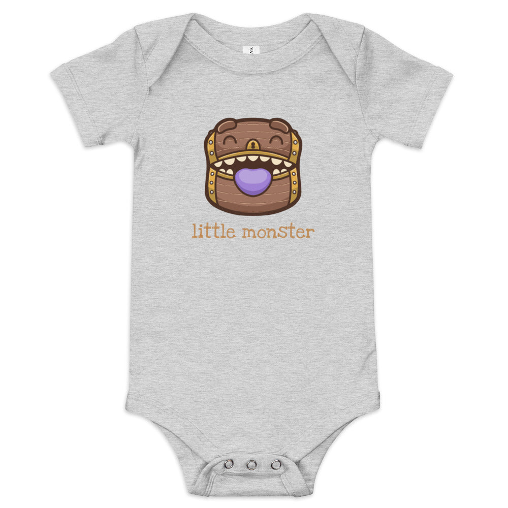 Little Monster Mimic Baby short sleeve one piece  Level 1 Gamers Athletic Heather 3-6m 