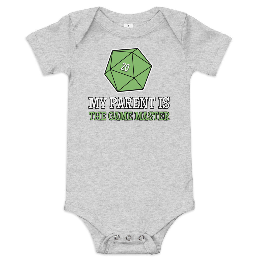 My Parent is the Game Master Baby short sleeve one piece  Level 1 Gamers Athletic Heather 3-6m 