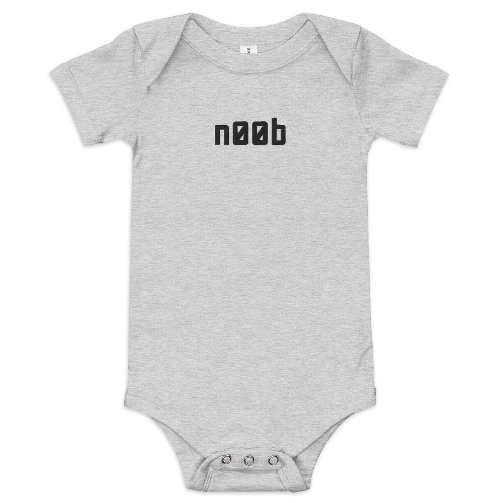 Noob EMBROIDERED Baby short sleeve one piece  Level 1 Gamers Athletic Heather 3-6m 