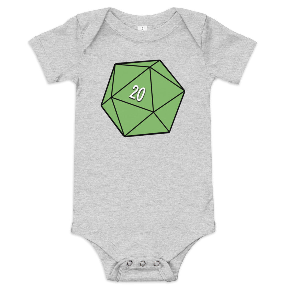 Green D20 Baby short sleeve one piece  Level 1 Gamers Athletic Heather 3-6m 