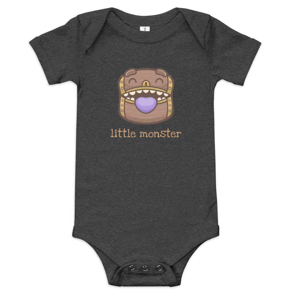 Little Monster Mimic Baby short sleeve one piece  Level 1 Gamers Dark Grey Heather 3-6m 
