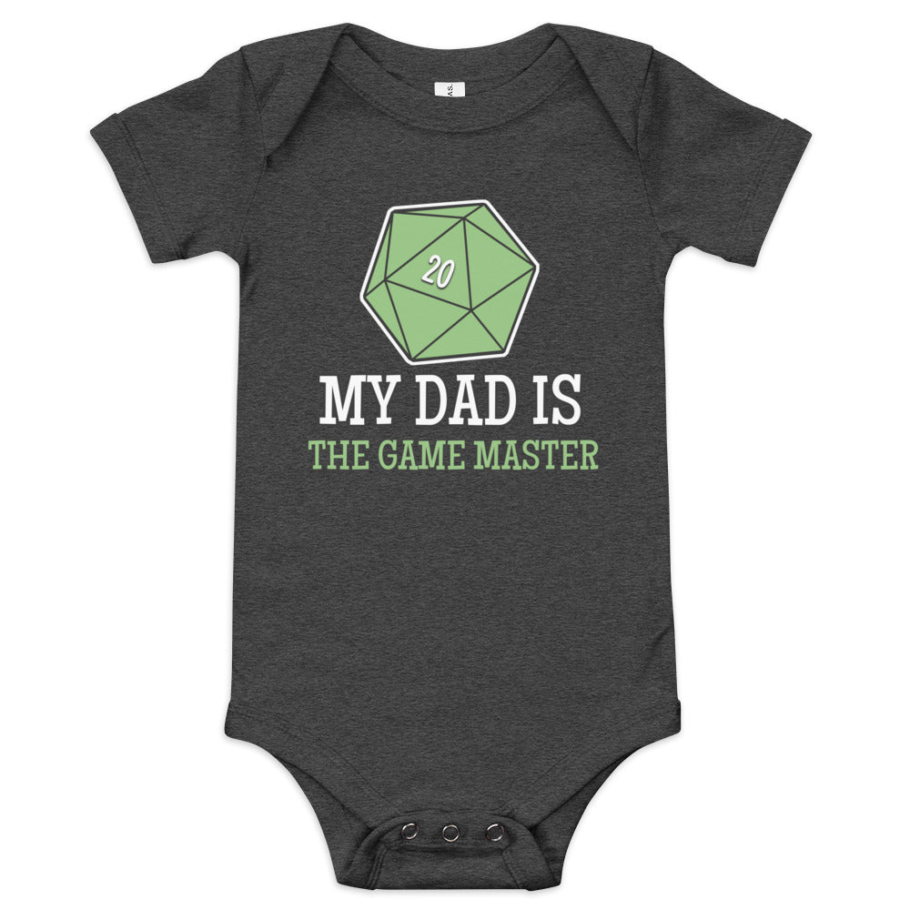 My Dad is the Game Master Baby short sleeve one piece  Level 1 Gamers Dark Grey Heather 3-6m 