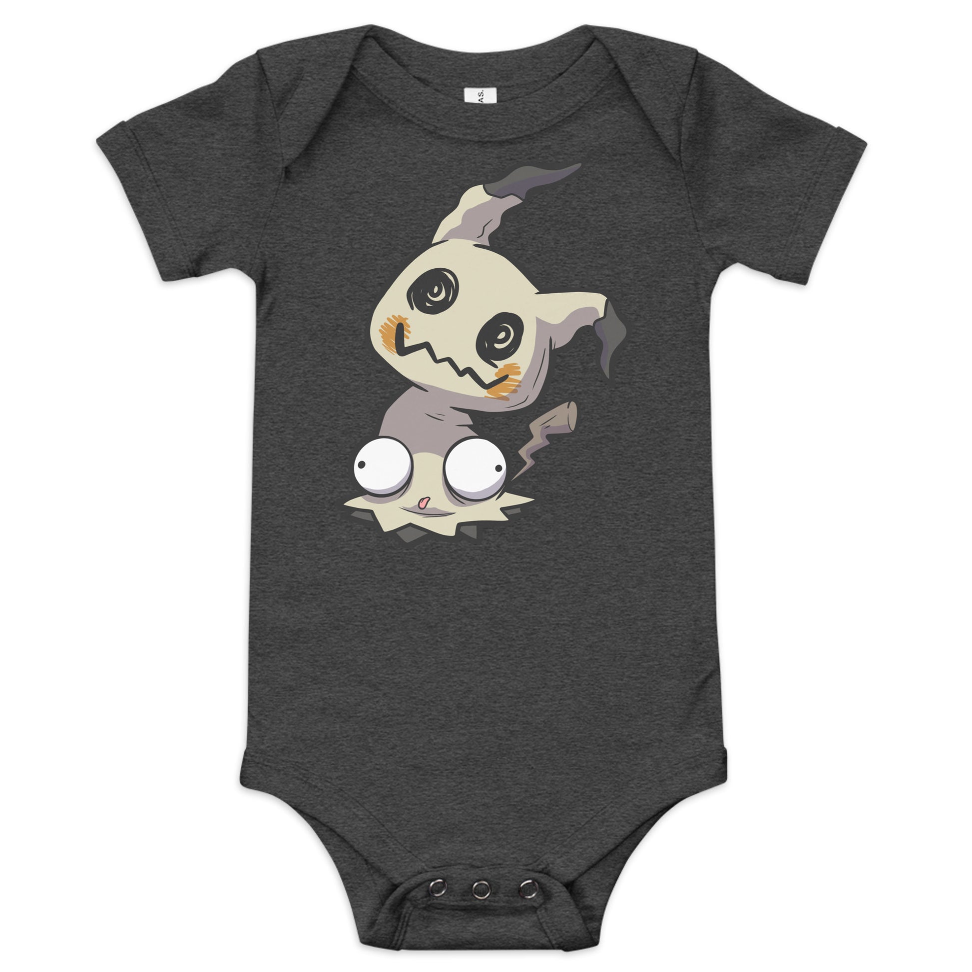 Mimikyu Pokederp Baby Short Sleeve One Piece  Level 1 Gamers Dark Grey Heather 3-6m 