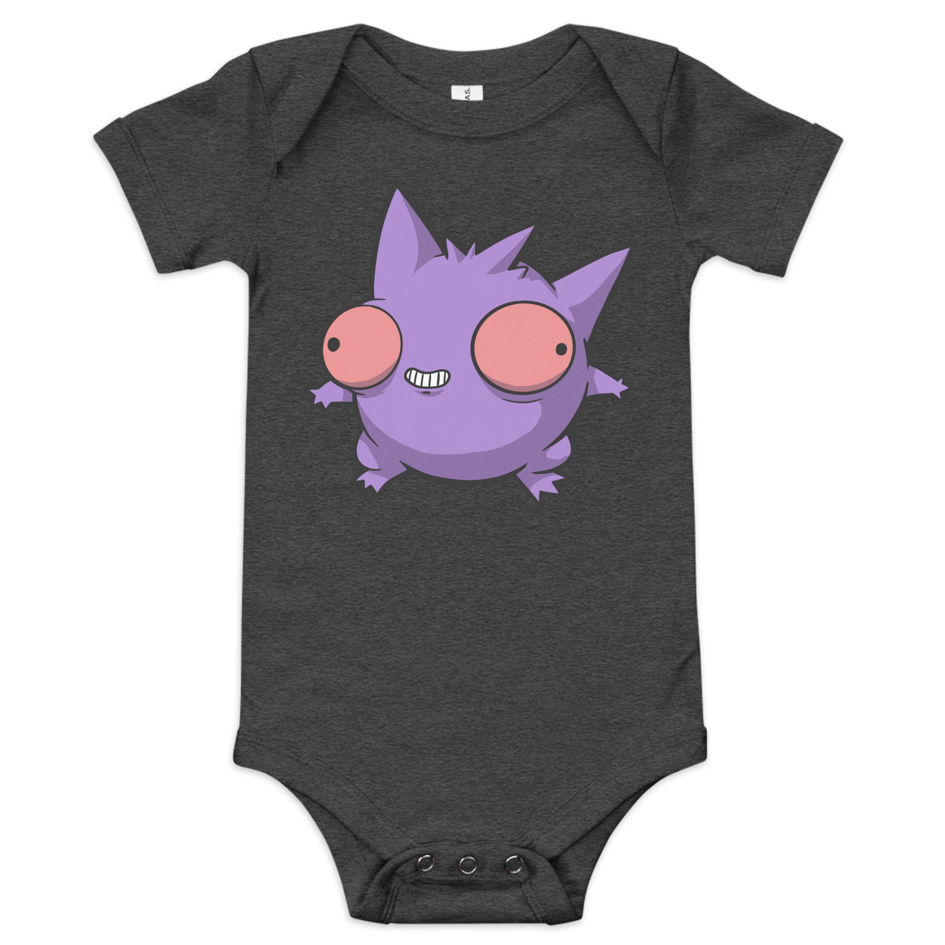 Gengar Pokederp Baby Short Sleeve One Piece  Level 1 Gamers Dark Grey Heather 3-6m 