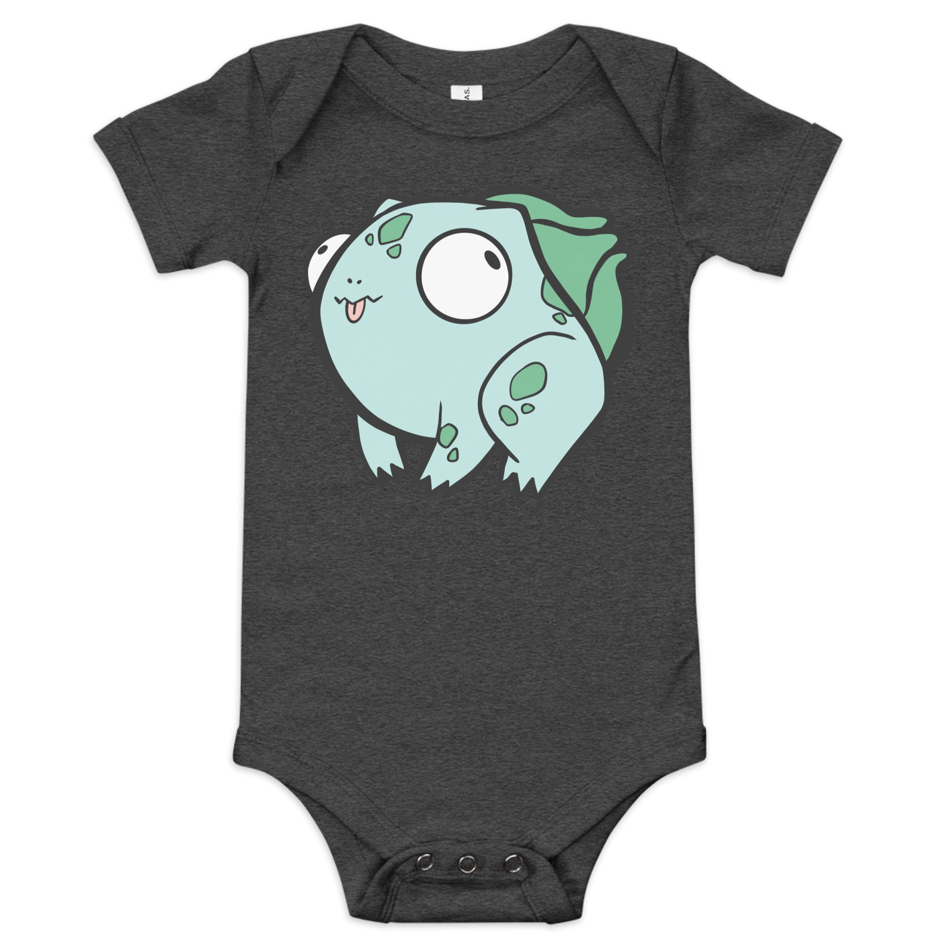 Bulbasaur Pokederp Baby Short Sleeve One Piece  Level 1 Gamers Dark Grey Heather 3-6m 