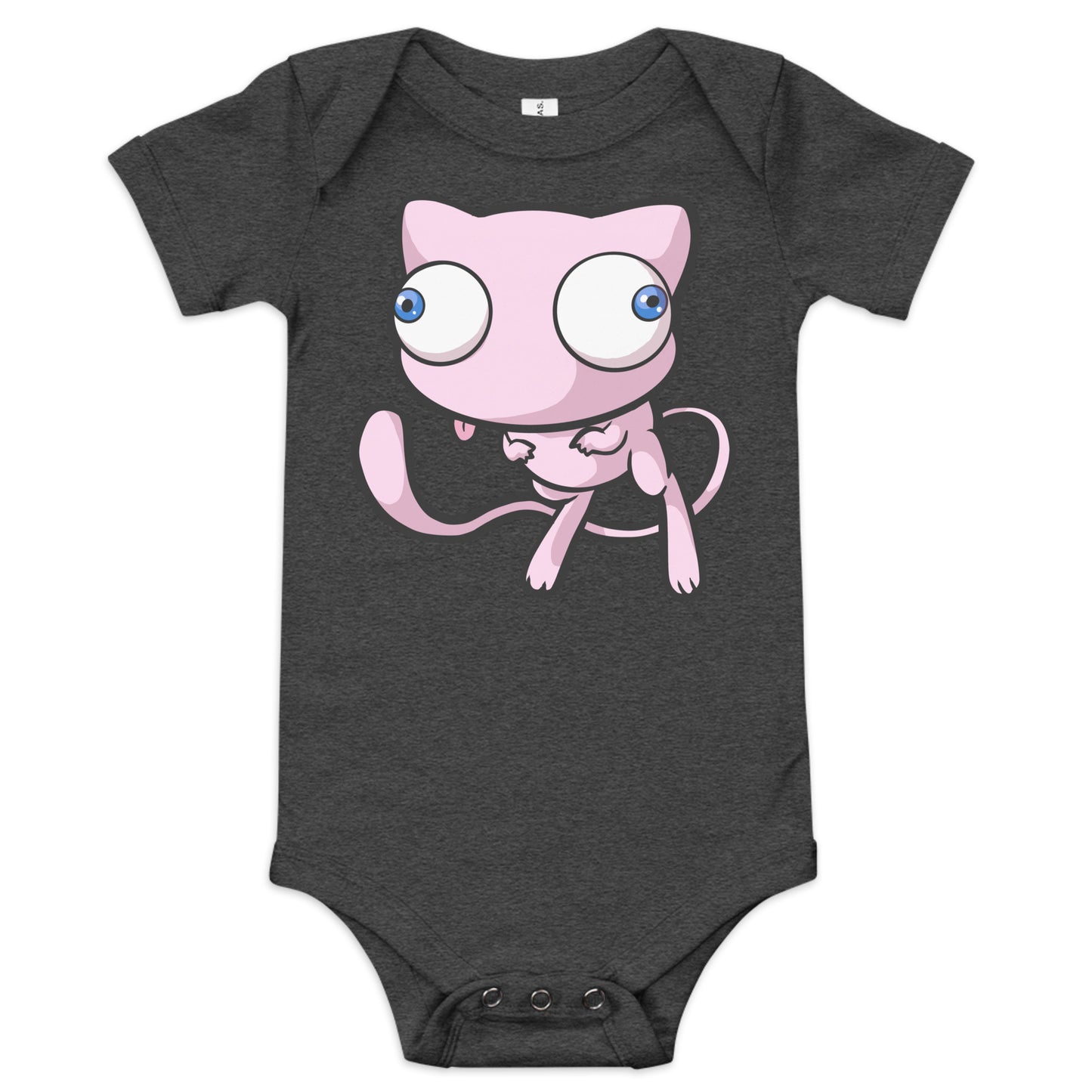 Mew Pokederp Baby short sleeve one piece  Level 1 Gamers Dark Grey Heather 3-6m 