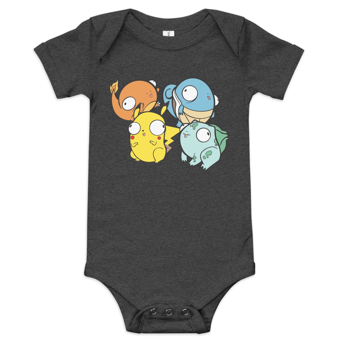 Poke Derps Baby Short Sleeve One Piece  Level 1 Gamers Dark Grey Heather 3-6m 