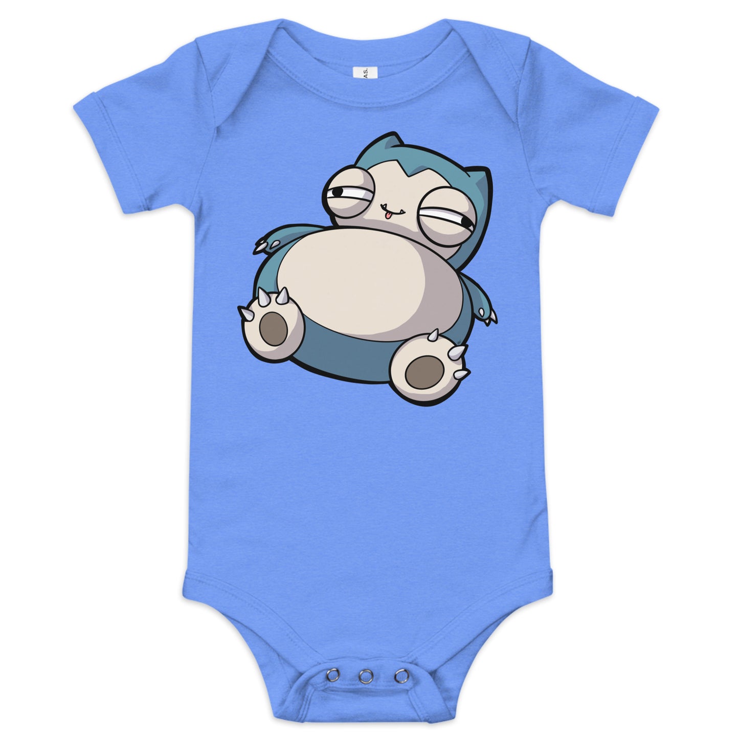 Snorlax Pokederp Baby Short Sleeve One Piece  Level 1 Gamers Heather Columbia Blue 3-6m 