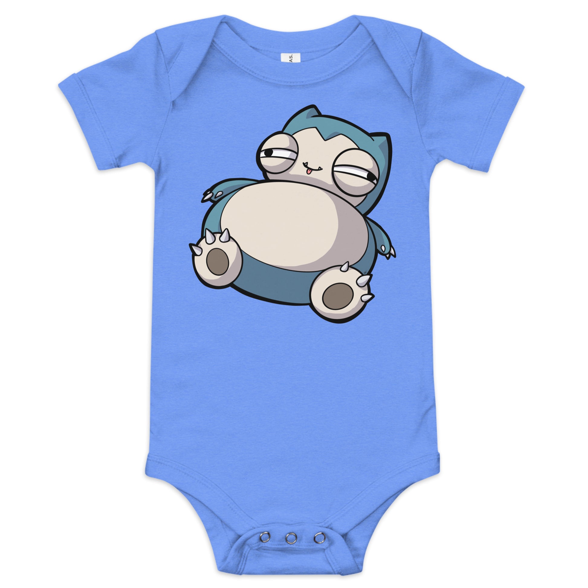 Snorlax Pokederp Baby Short Sleeve One Piece  Level 1 Gamers Heather Columbia Blue 3-6m 