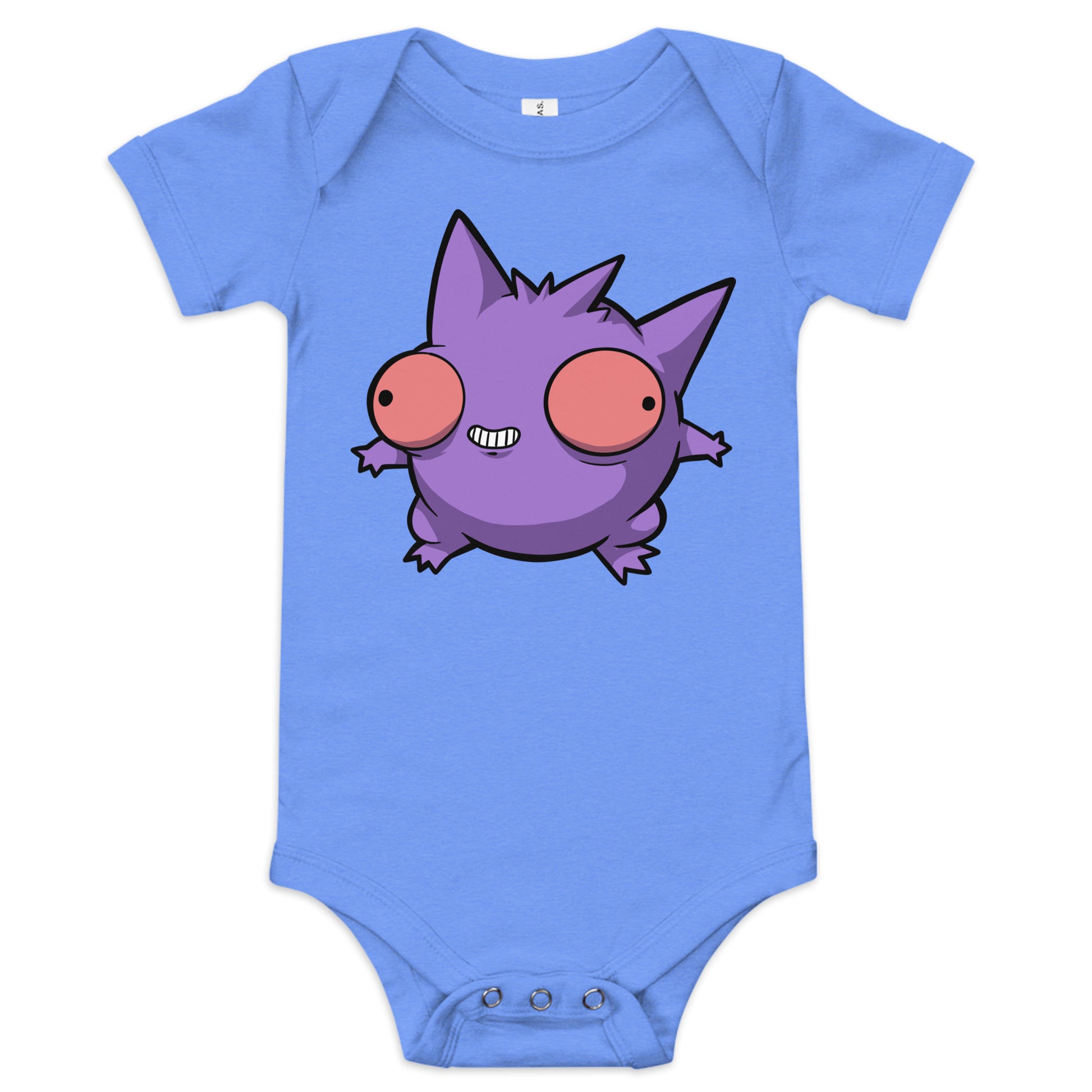 Gengar Pokederp Baby Short Sleeve One Piece  Level 1 Gamers Heather Columbia Blue 3-6m 