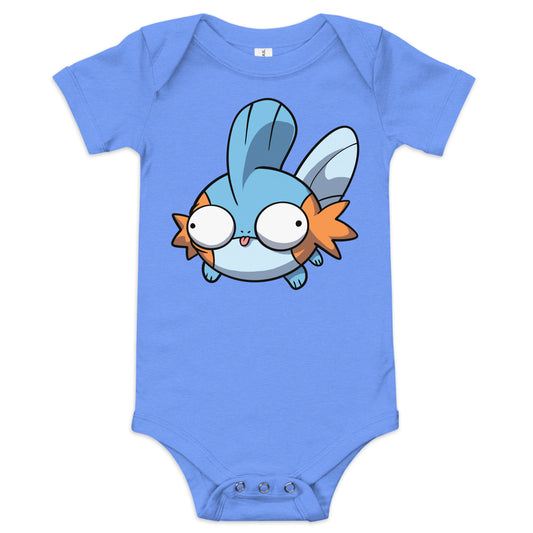 Mudkip Pokederp Baby Short Sleeve One Piece  Level 1 Gamers Heather Columbia Blue 3-6m 