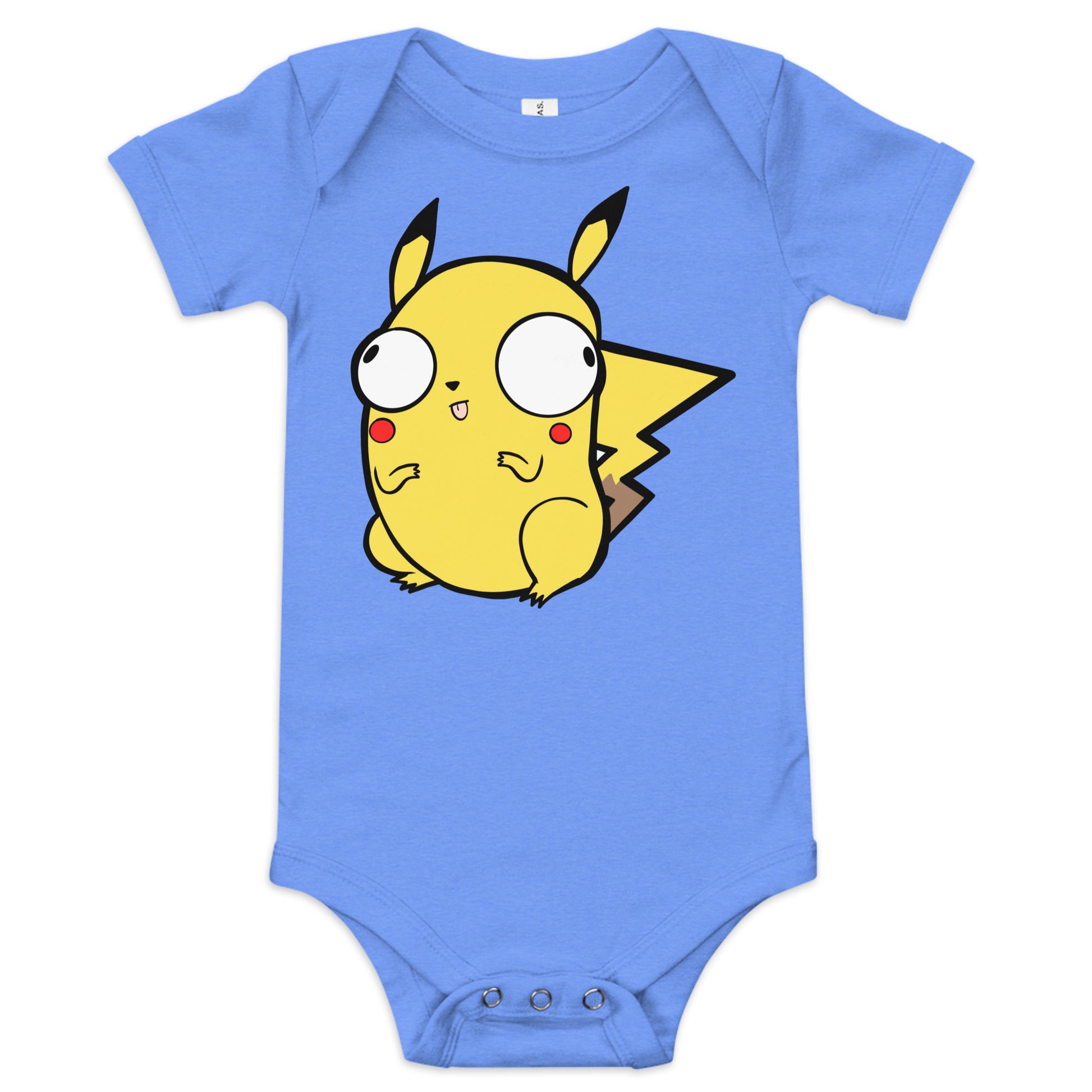 Pikachu Pokederp Baby Short Sleeve One Piece  Level 1 Gamers Heather Columbia Blue 3-6m 