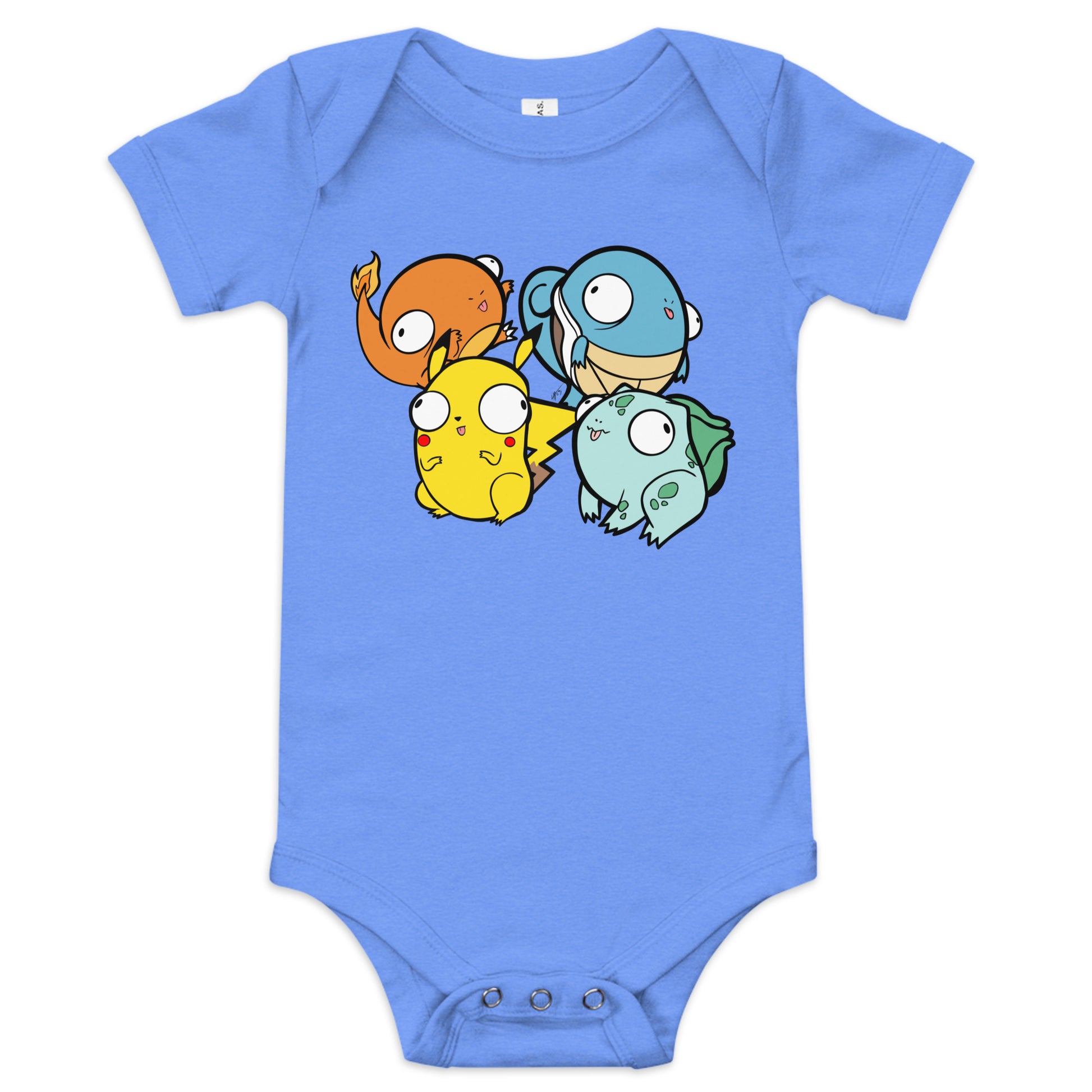 Poke Derps Baby Short Sleeve One Piece  Level 1 Gamers Heather Columbia Blue 3-6m 