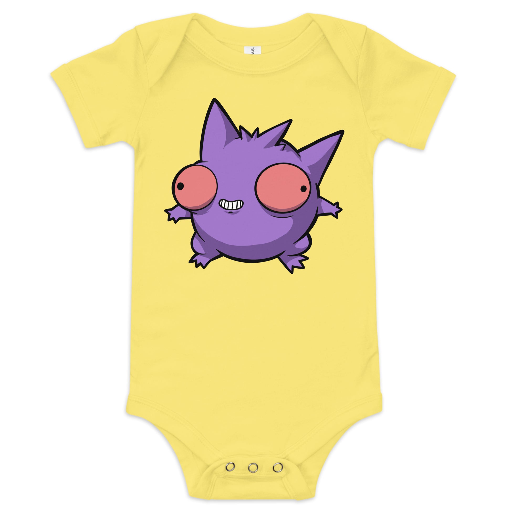 Gengar Pokederp Baby Short Sleeve One Piece  Level 1 Gamers Yellow 3-6m 