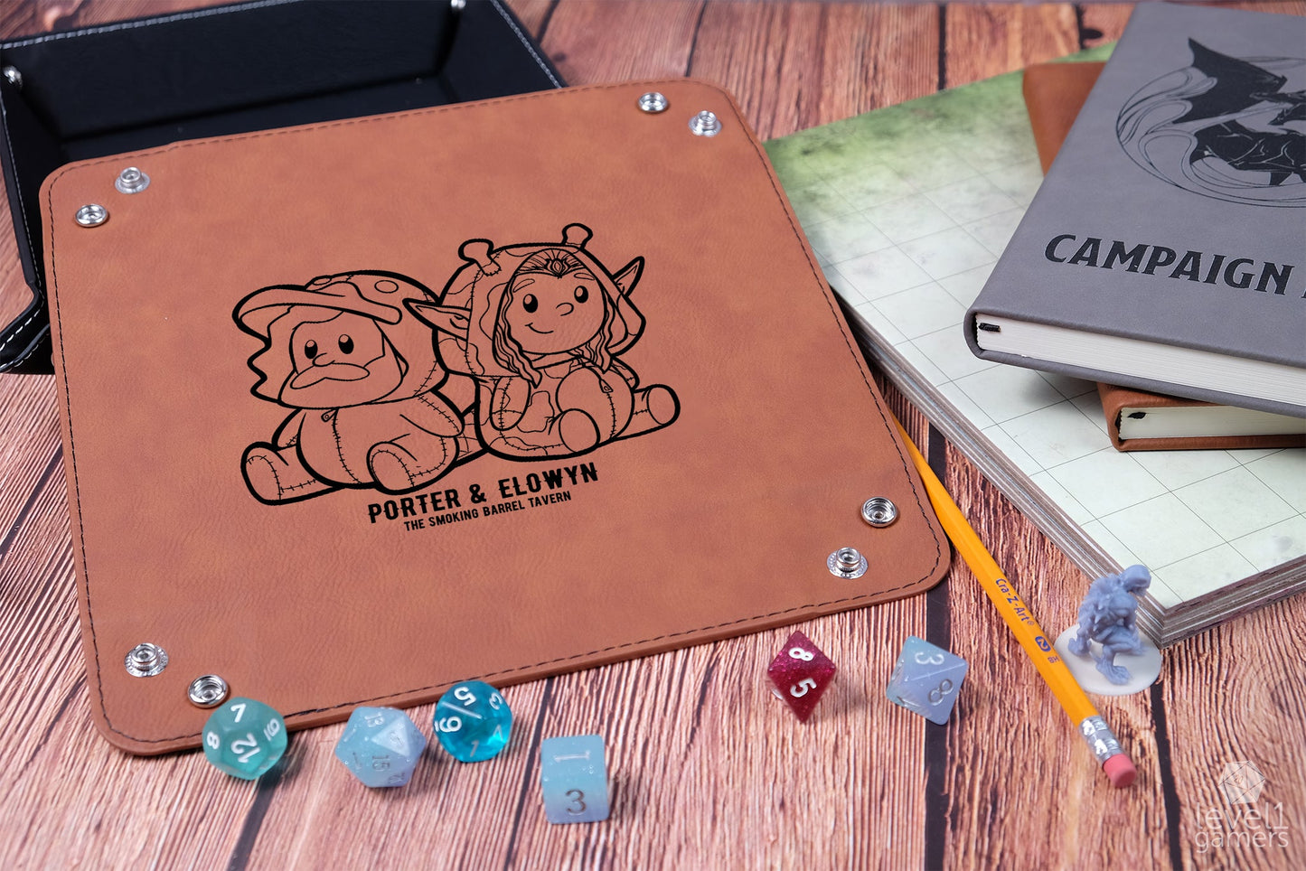 Elowyn & Porter Plushies - Smoking Barrel Dice Tray - FanX Preorder Dice Trays Level 1 Gamers   