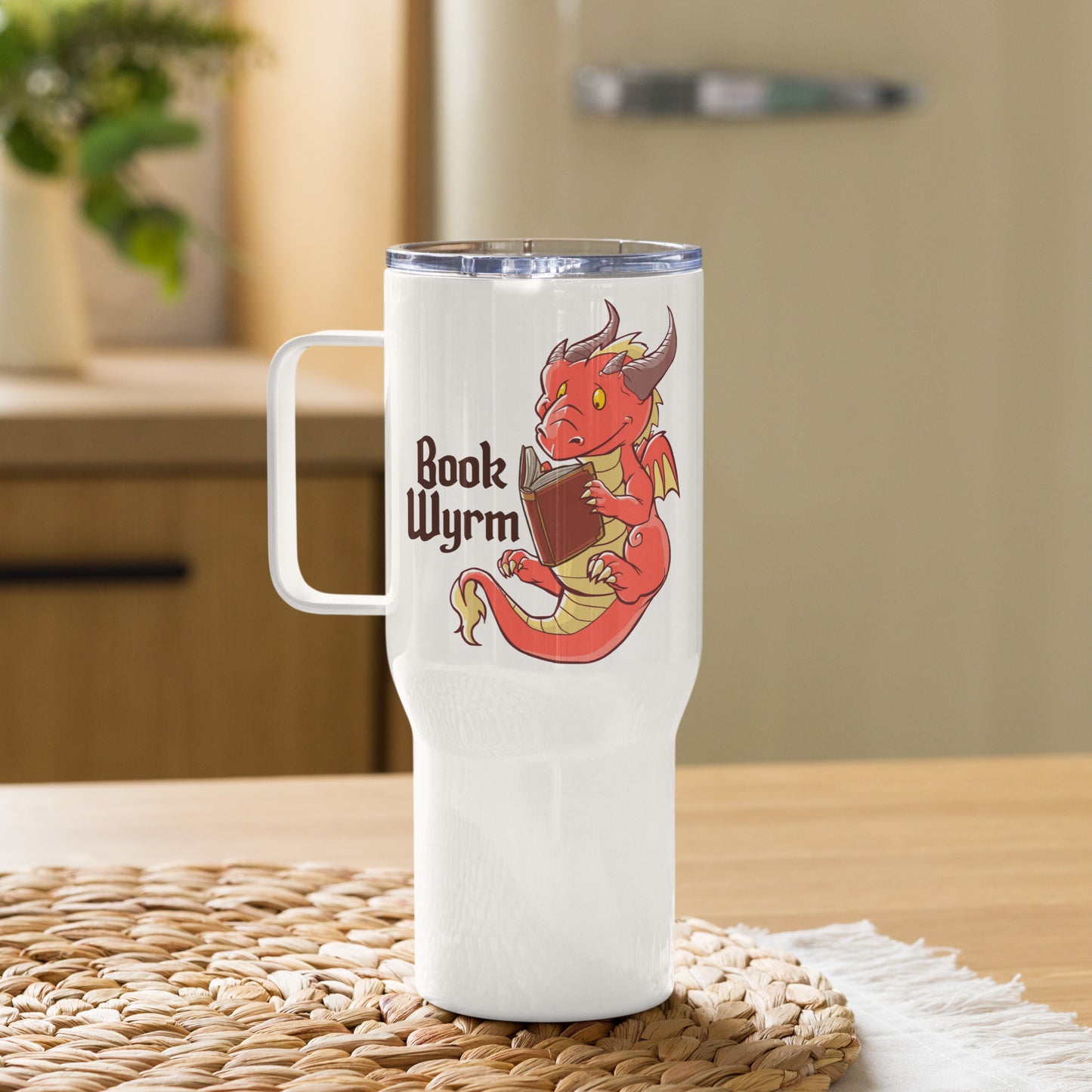 Book Wyrm Travel Mug With A Handle  Level 1 Gamers   