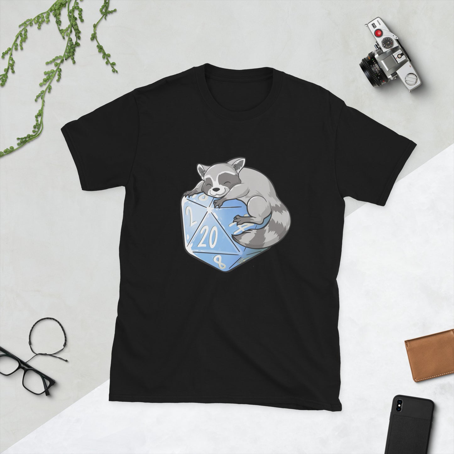 D20 Racoon Short-Sleeve Unisex T-Shirt  Level 1 Gamers Black S 