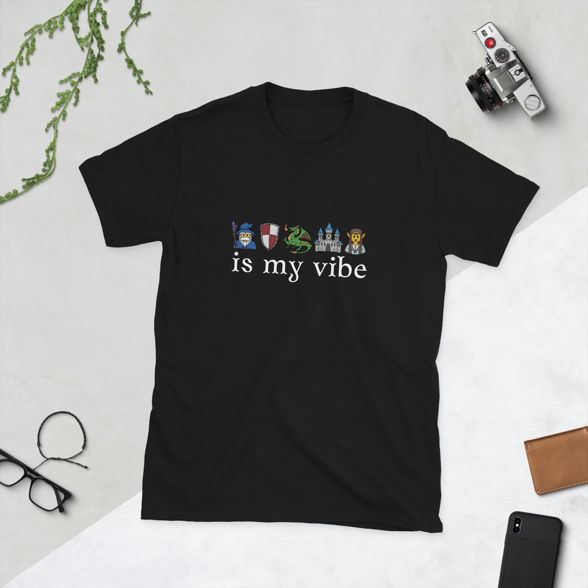 Fantasy is my vibe, medieval emoticon style Short-Sleeve Unisex T-Shirt  Level 1 Gamers Black S 