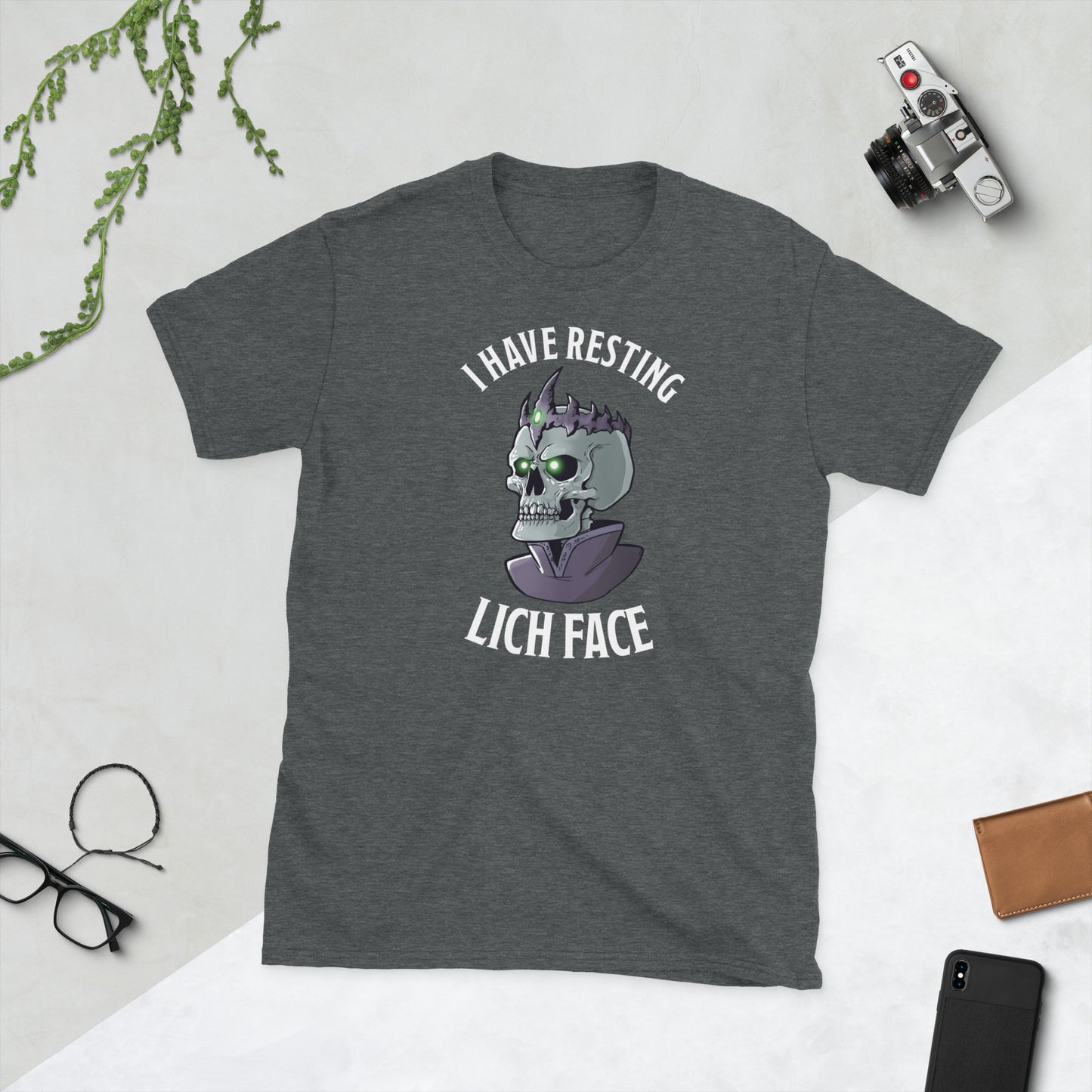 Resting Lich Face Short-Sleeve Unisex T-Shirt  Level 1 Gamers Dark Heather S 