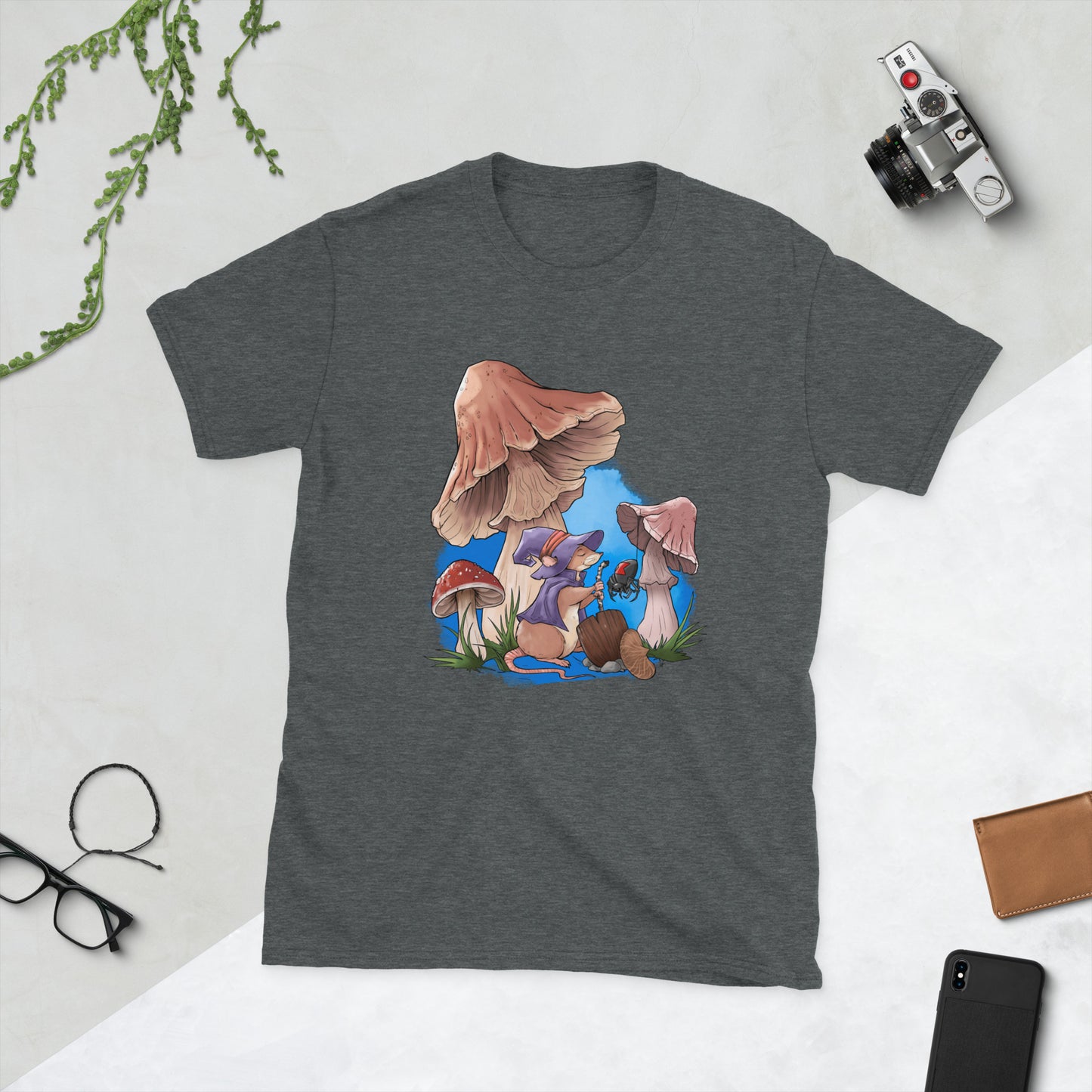 Mouse Among The Mushrooms Short-Sleeve Unisex T-Shirt  Level 1 Gamers Dark Heather S 