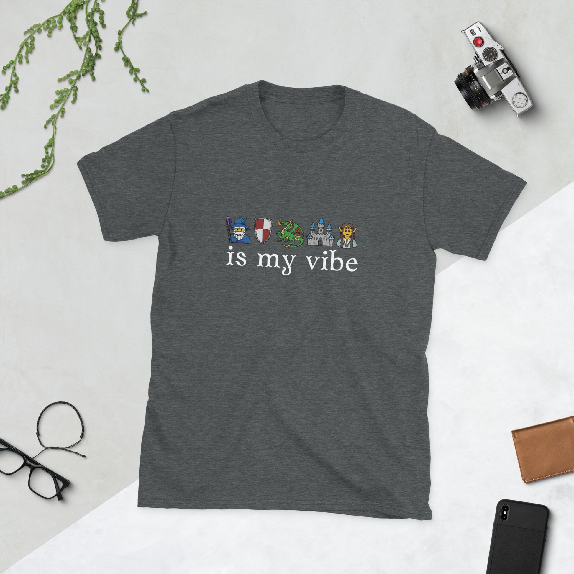 Fantasy is my vibe, medieval emoticon style Short-Sleeve Unisex T-Shirt  Level 1 Gamers Dark Heather S 