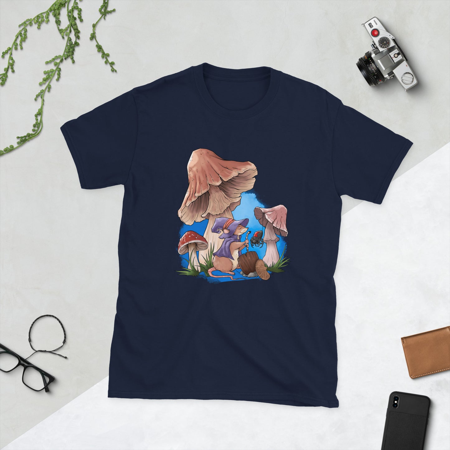 Mouse Among The Mushrooms Short-Sleeve Unisex T-Shirt  Level 1 Gamers Navy S 