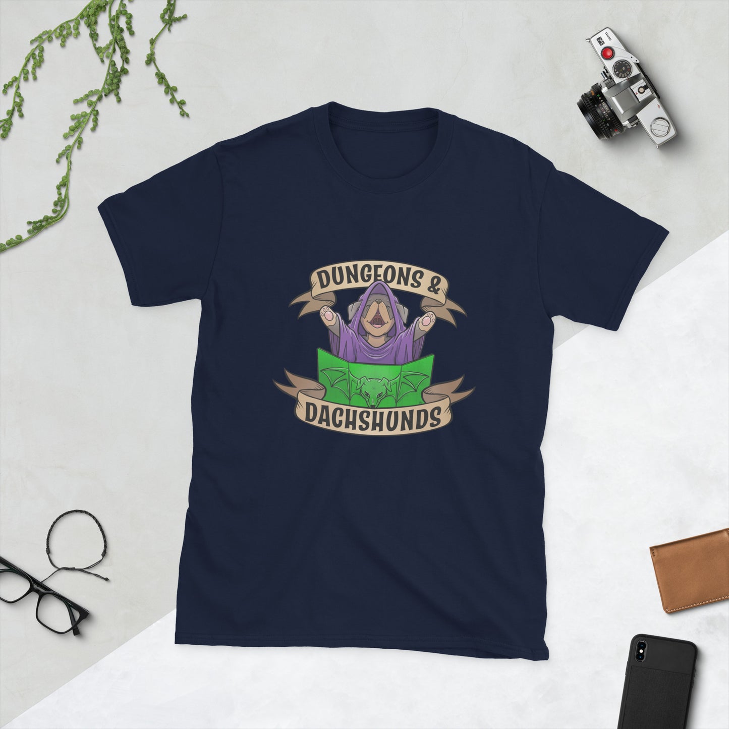 Dungeons and Dachshunds Short-Sleeve Unisex T-Shirt  Level 1 Gamers Navy S 