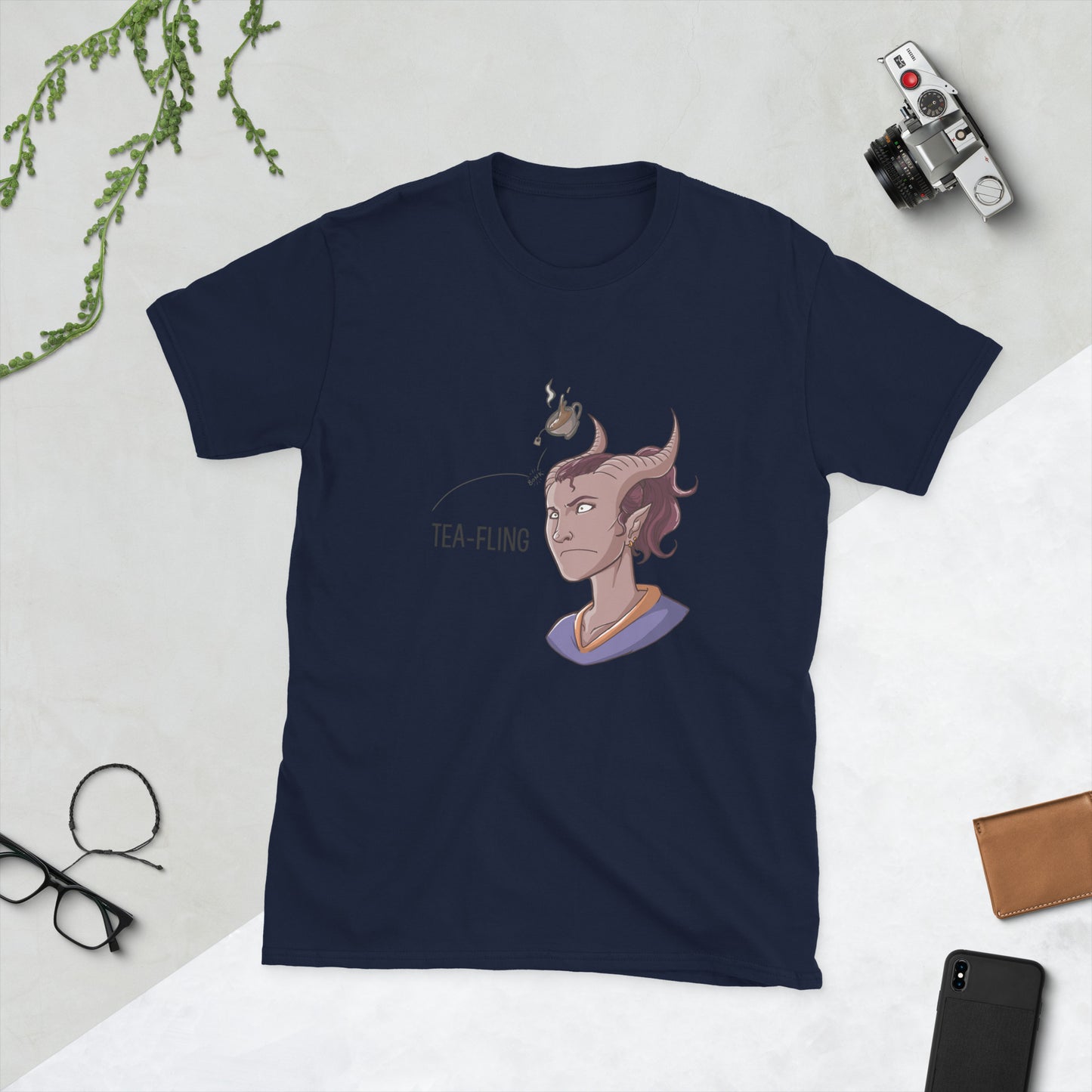 Tea-Fling (Feminine) Short-Sleeve Unisex T-Shirt  Level 1 Gamers Navy S 