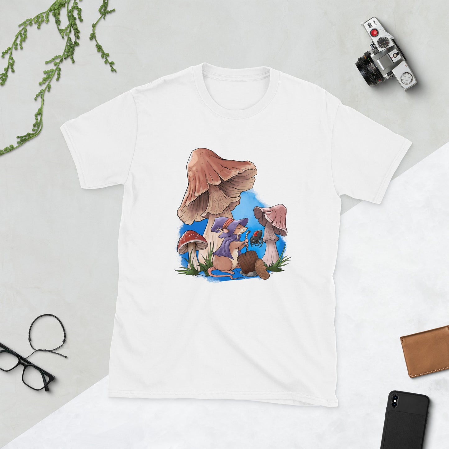 Mouse Among The Mushrooms Short-Sleeve Unisex T-Shirt  Level 1 Gamers White S 