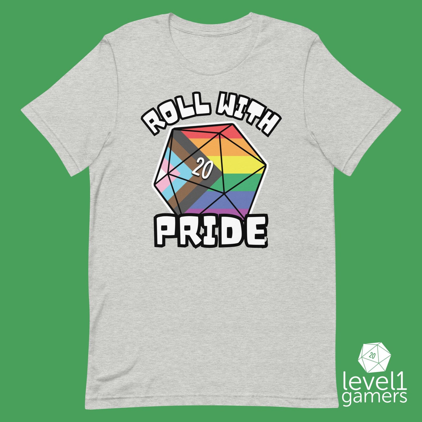 Roll with Pride D20 Unisex t-shirt Level 1 Gamers Athletic Heather XS