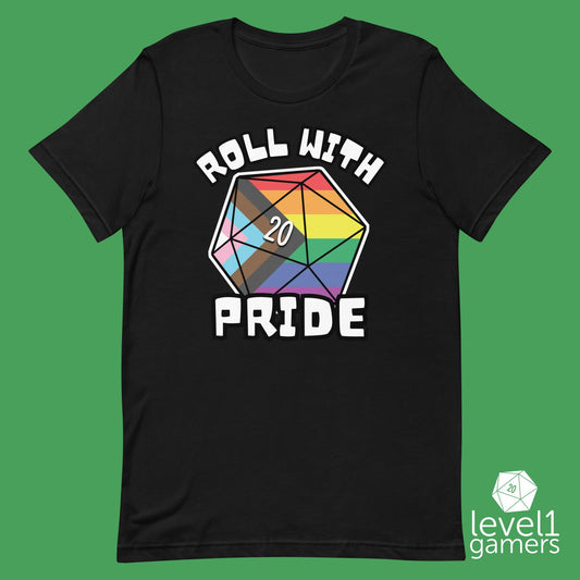 Roll with Pride D20 Unisex t-shirt Level 1 Gamers Black XS