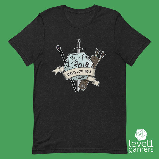 How I Roll d20 Unisex t-shirt Level 1 Gamers Black Heather XS