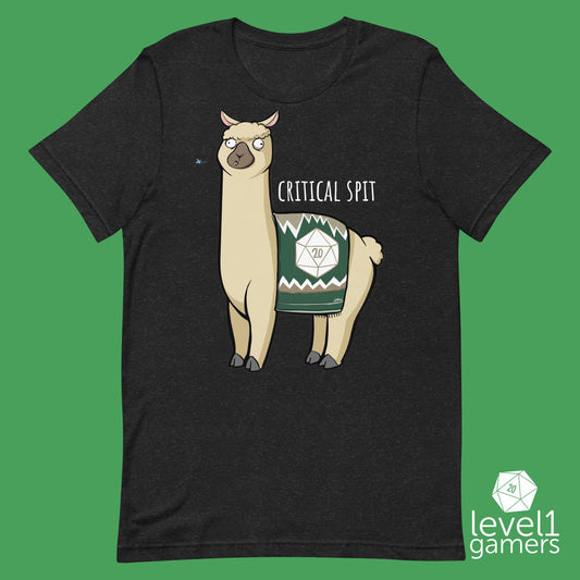 Critical spit llama Unisex t-shirt Level 1 Gamers Black Heather XS