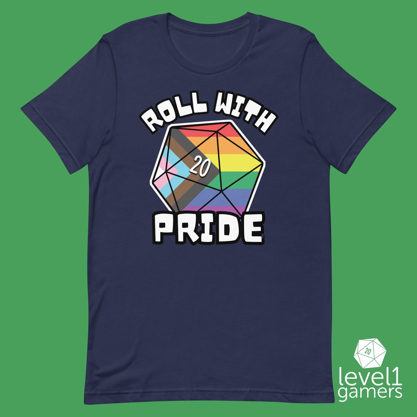 Roll with Pride D20 Unisex t-shirt Level 1 Gamers Navy XS