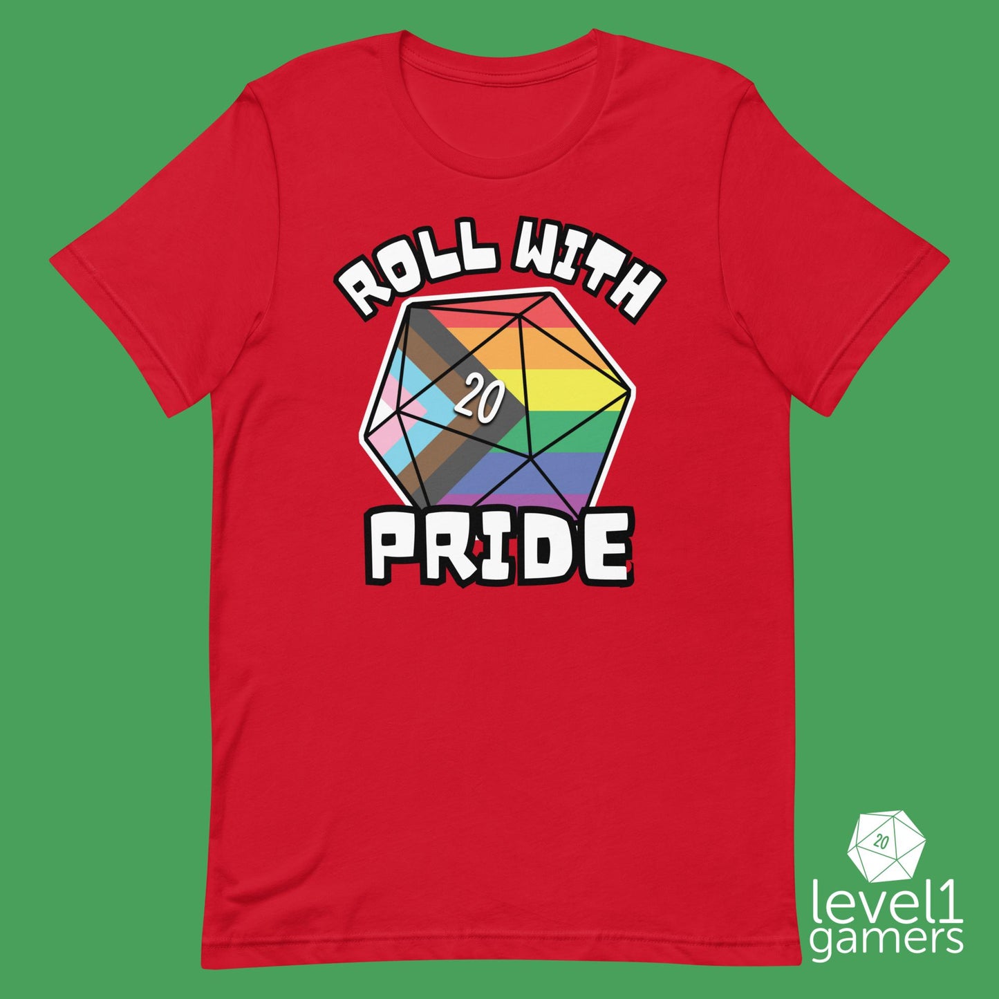 Roll with Pride D20 Unisex t-shirt Level 1 Gamers Red XS