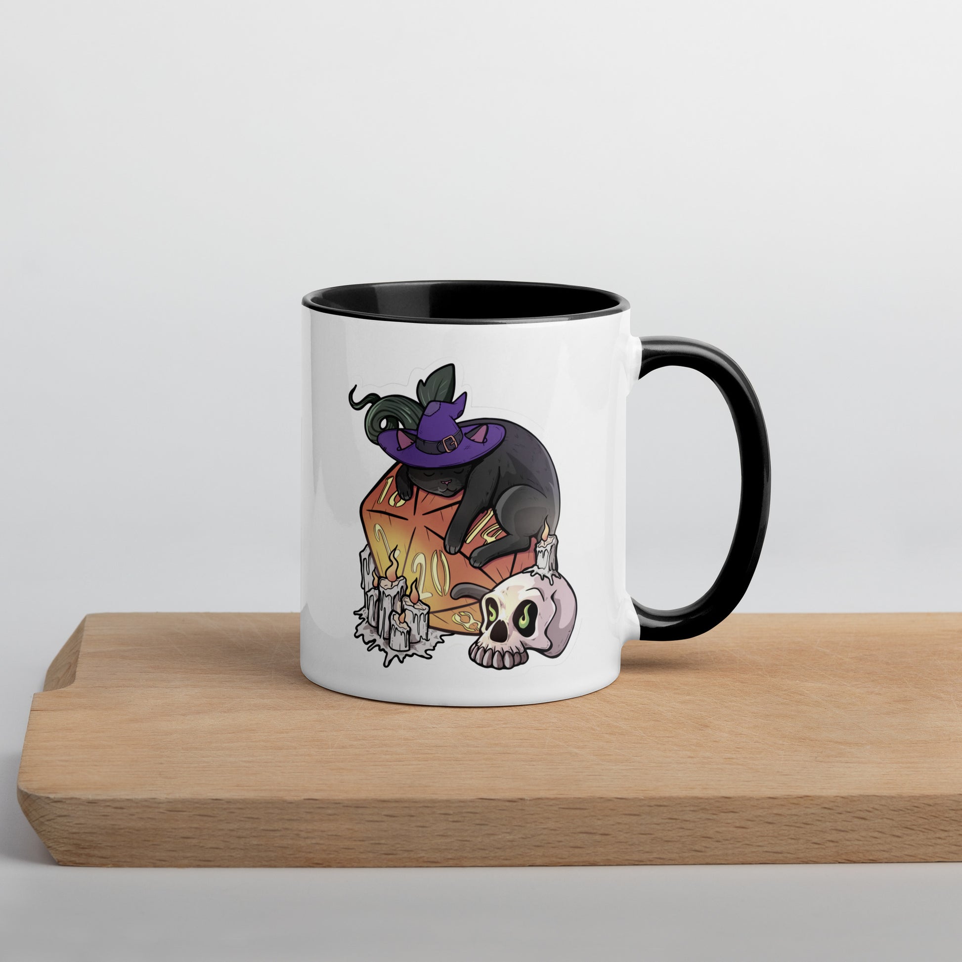 D20 Black Cat Mug with Color Inside  Level 1 Gamers   