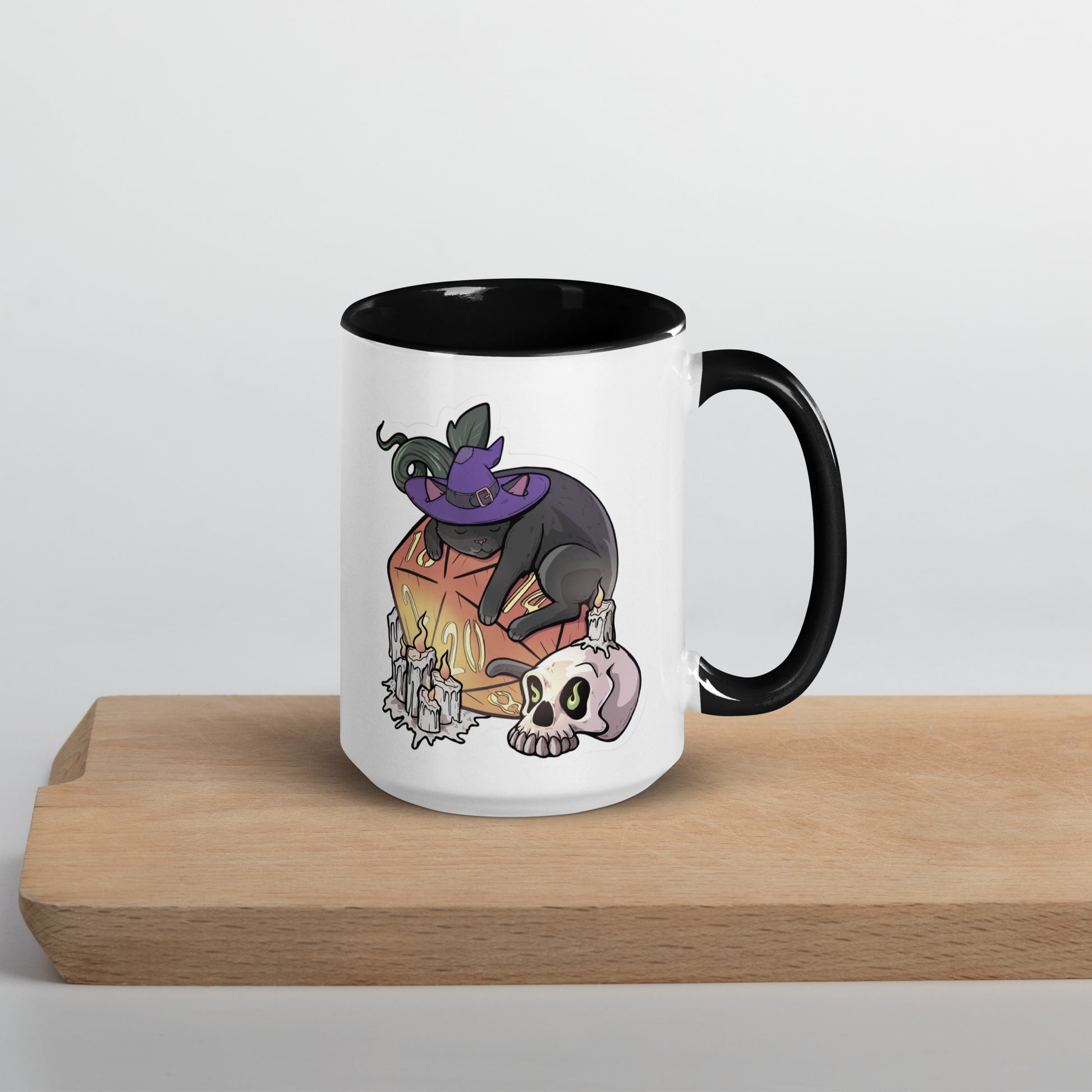 D20 Black Cat Mug with Color Inside  Level 1 Gamers   