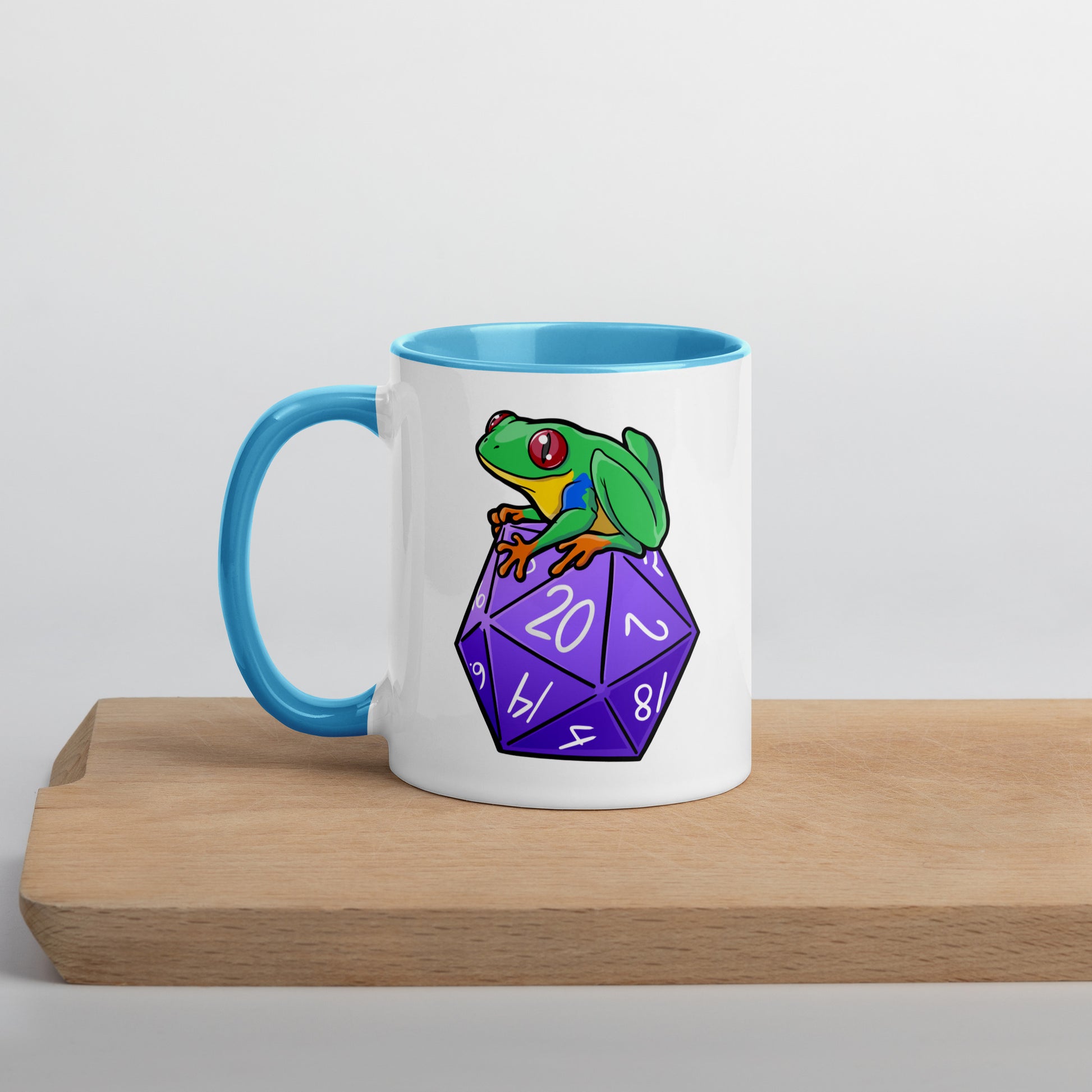 D20 Red-Eyed Tree Frog Mug with Color Inside  Level 1 Gamers Blue 11 oz 