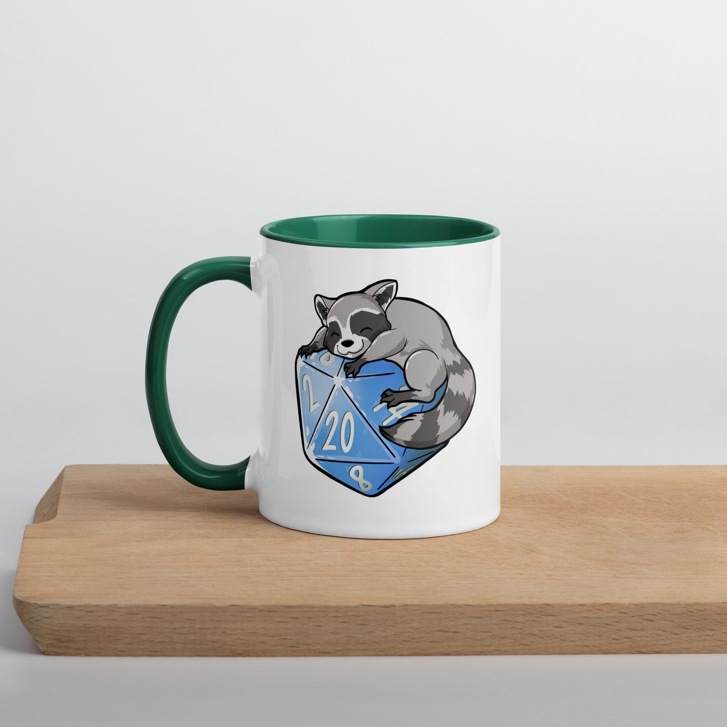 D20 Racoon Mug with Color Inside  Level 1 Gamers Dark green 11 oz 